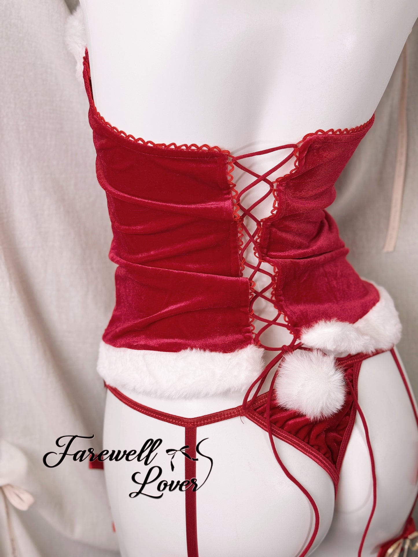 Santa Bunny Faux Fur Velvet Bow Corset Garter Set