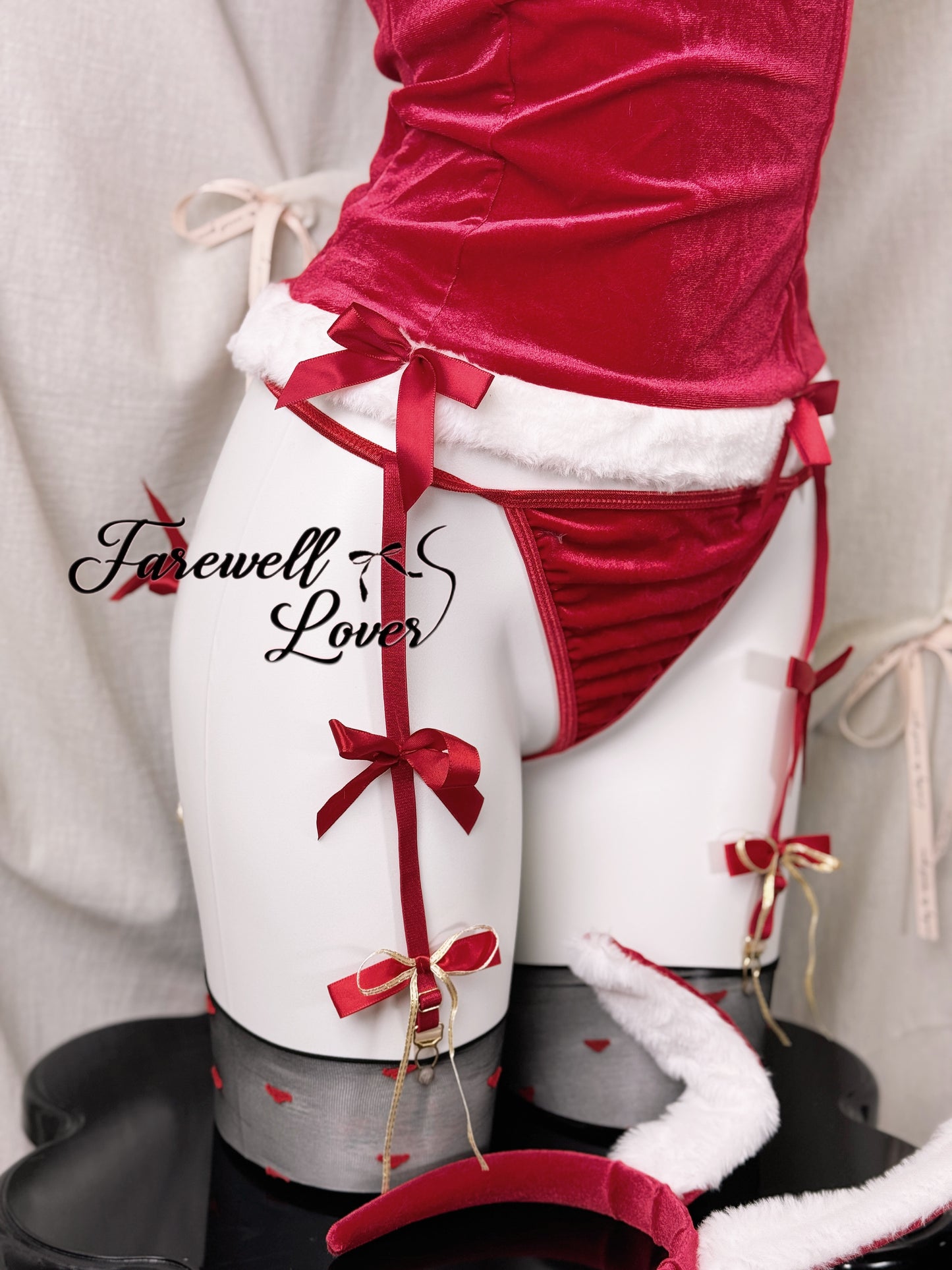 Santa Bunny Faux Fur Velvet Bow Corset Garter Set