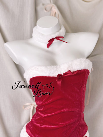 Santa Bunny Faux Fur Velvet Bow Corset Garter Set