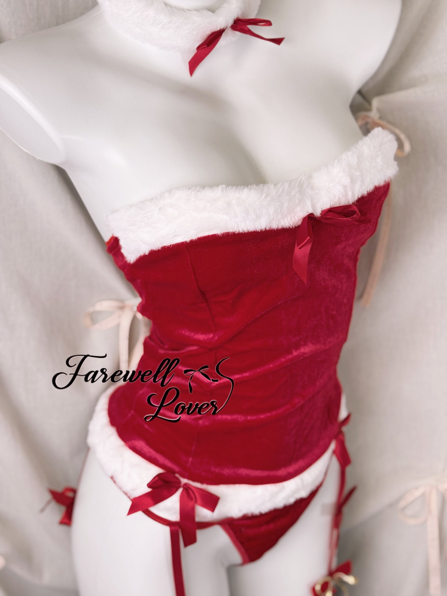 Santa Bunny Faux Fur Velvet Bow Corset Garter Set