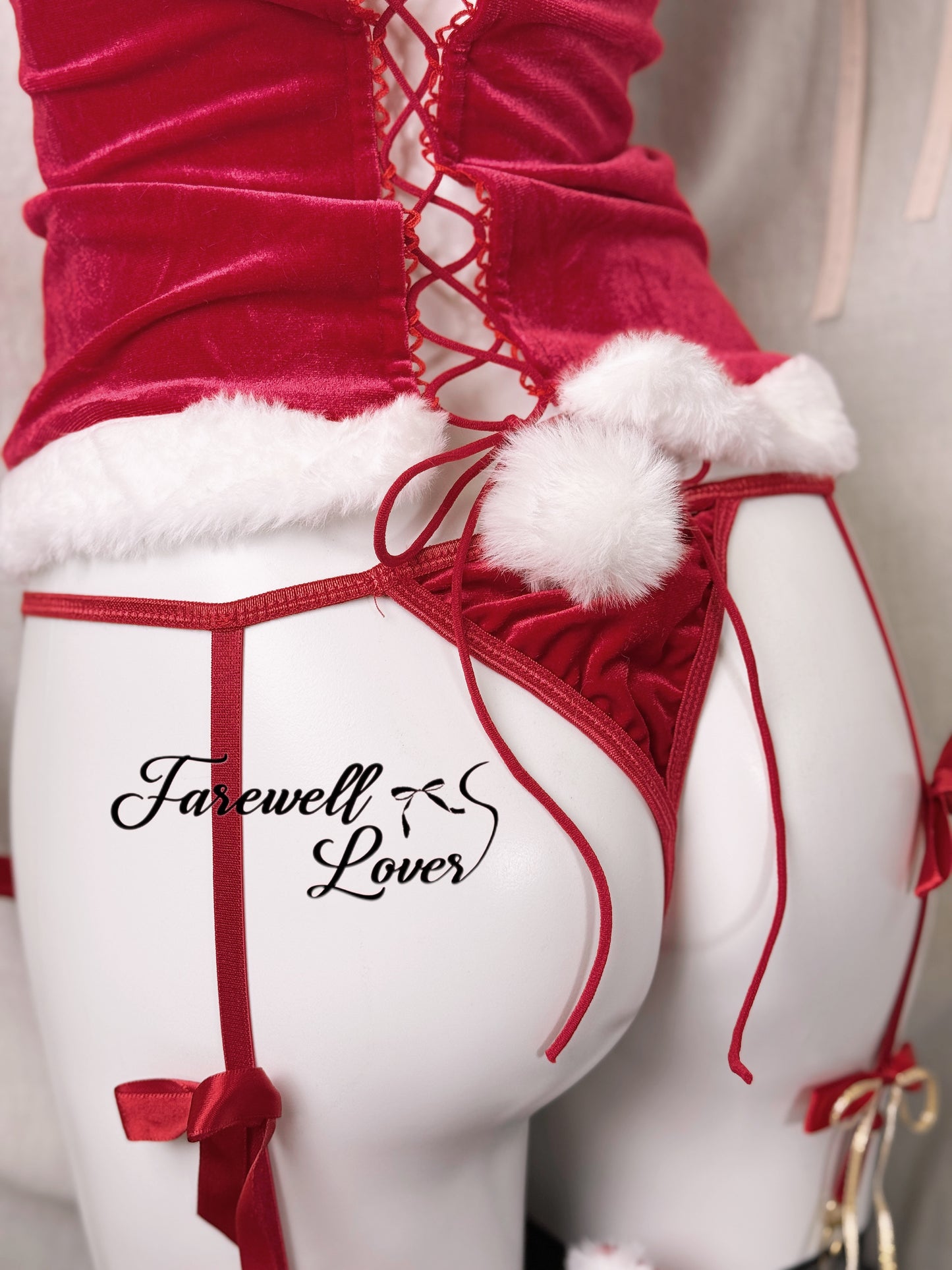 Santa Bunny Faux Fur Velvet Bow Corset Garter Set