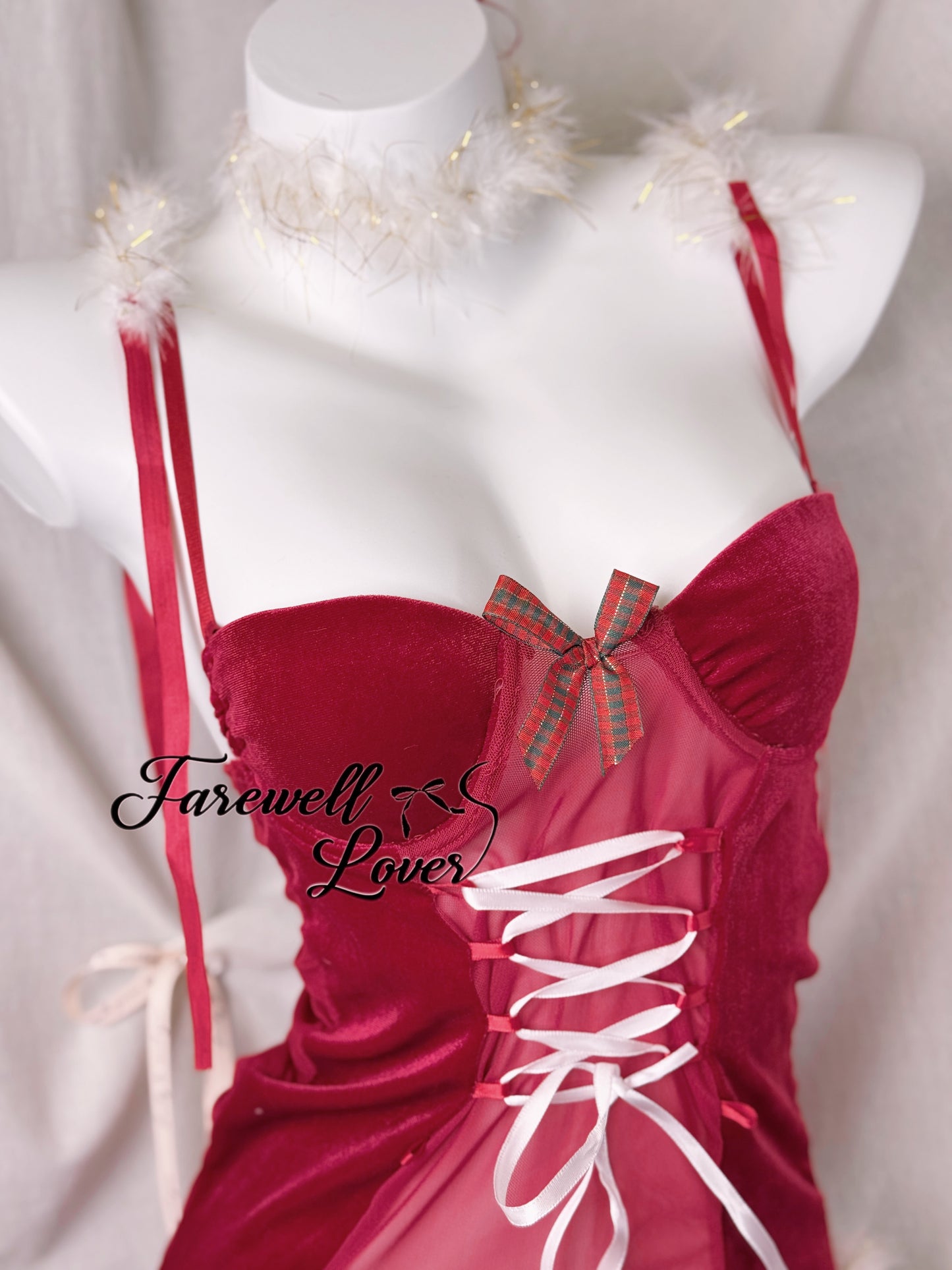 Christmas Bunny Velvet Faux Fur See-through Dress Lingerie