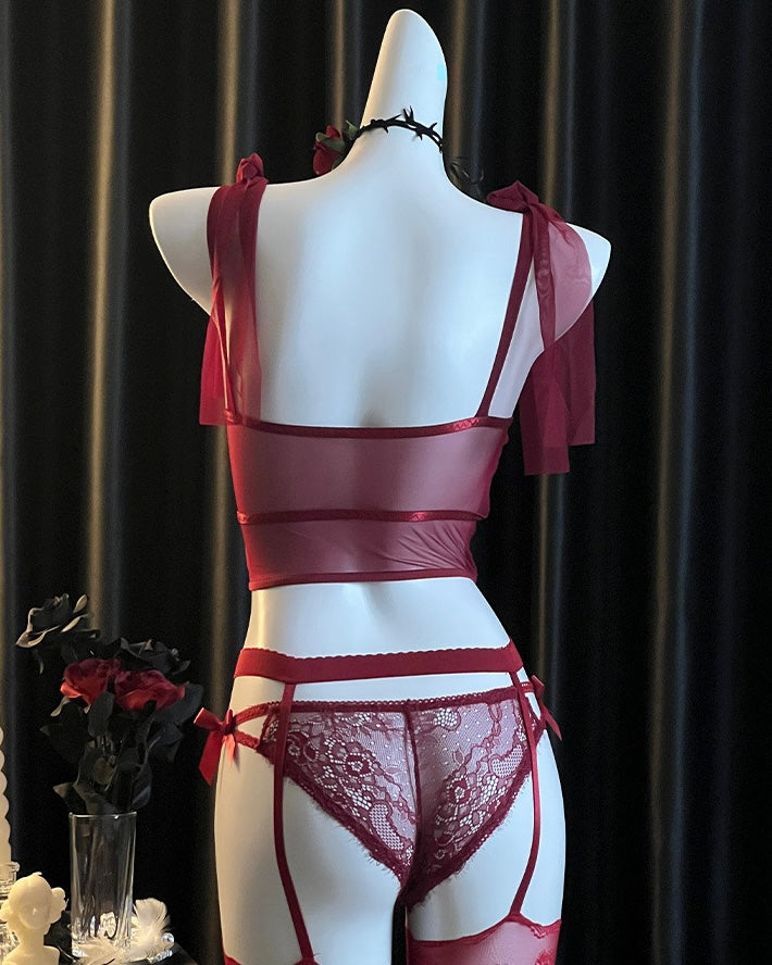 Scarlet Rose Mesh Lace Corset Bustier Lingerie Set