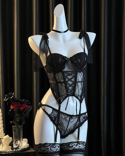 Scarlet Rose Mesh Lace Corset Bustier Lingerie Set