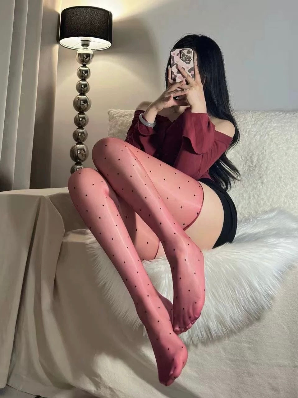 Polka Dot Sheer Shiny Thigh High Stockings