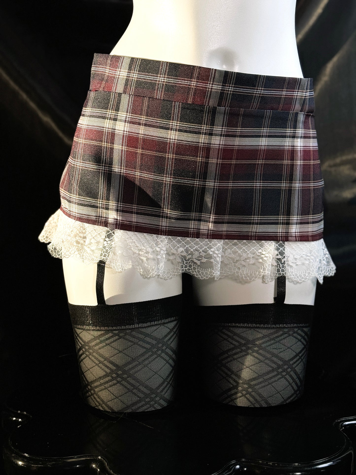 After School Bow Lace Plaid Uniform Costume Lingerie Set