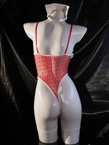 Candy Cane Lace Nurse Costume Teddy Lingerie