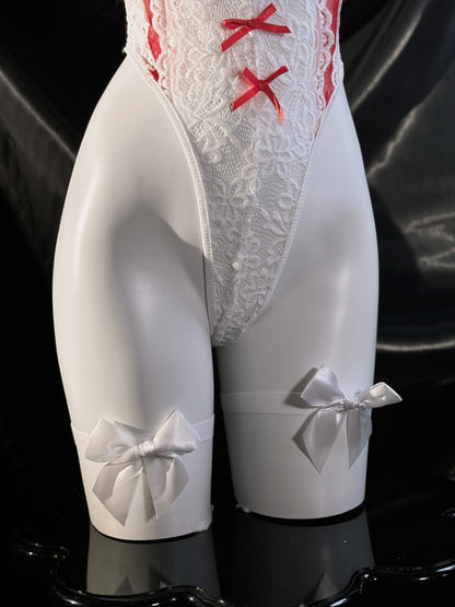 Candy Cane Lace Nurse Costume Teddy Lingerie