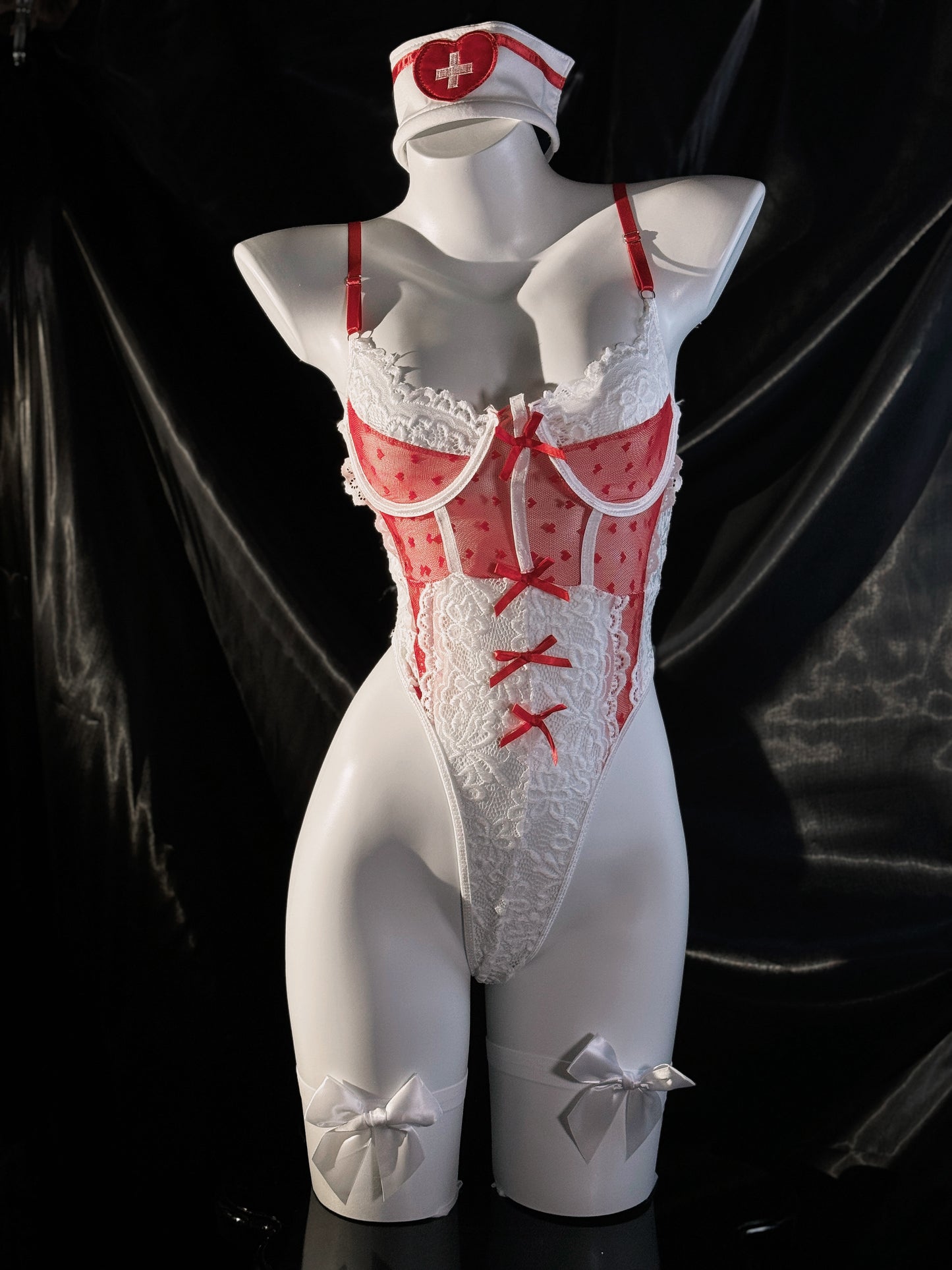 Candy Cane Lace Nurse Costume Teddy Lingerie