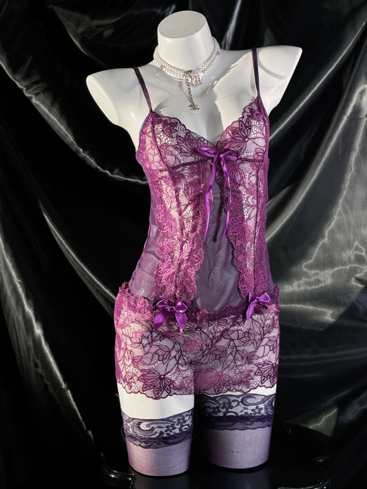 Violet Temptation Floral Lace Slip Dress Lingerie