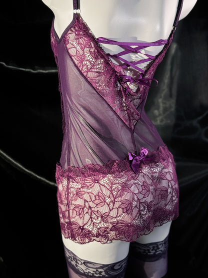 Violet Temptation Floral Lace Slip Dress Lingerie