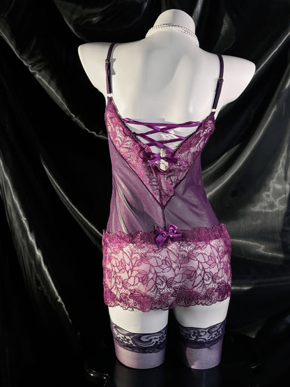 Violet Temptation Floral Lace Slip Dress Lingerie