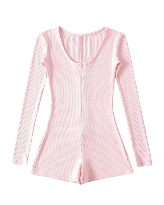 Soft Cotton Ribbed Long Sleeve Romper Onesie