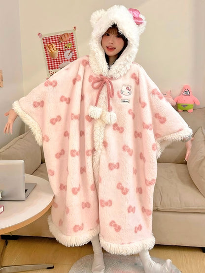 Hello Kitty Plush Cozy Fleece Blanket Hoodie