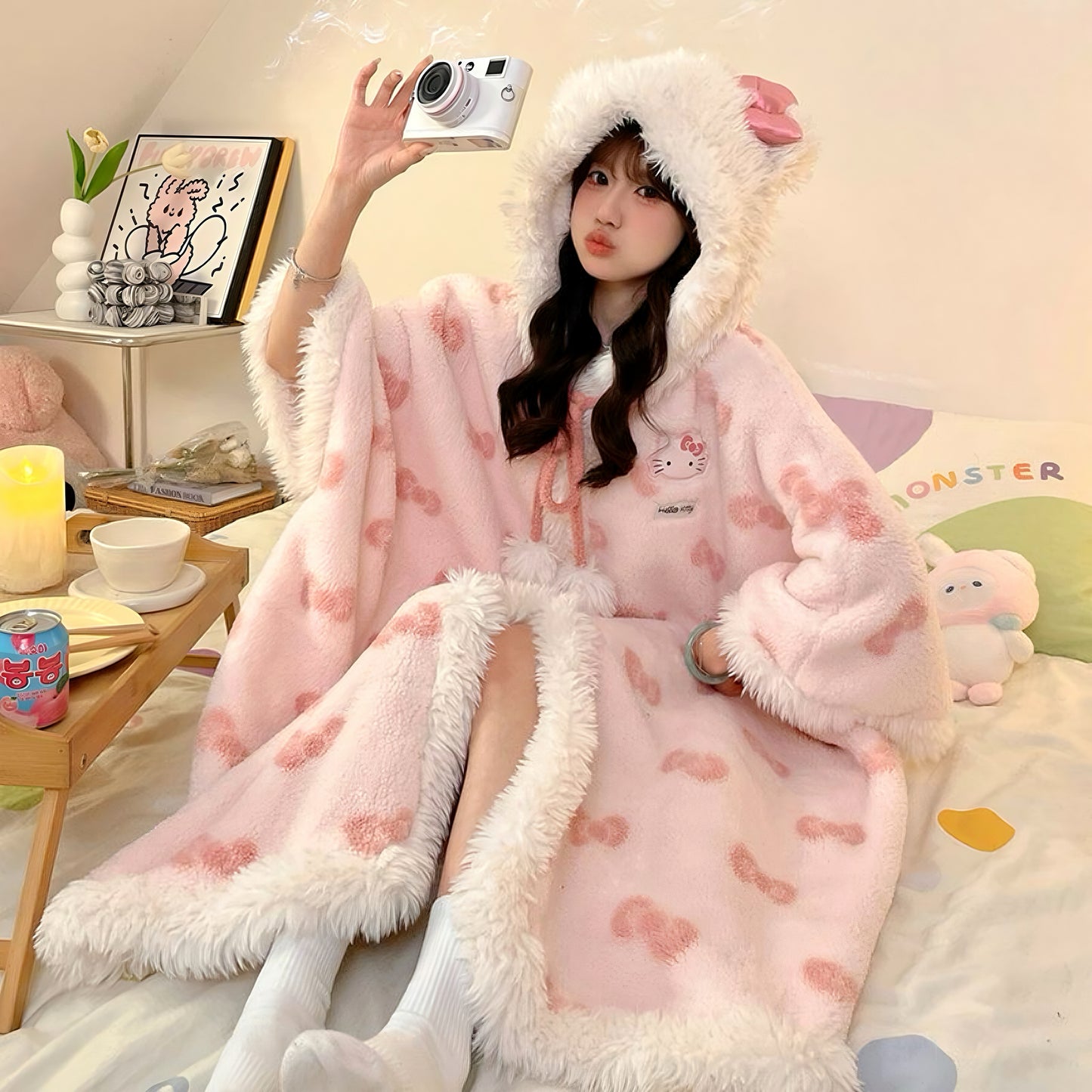 Hello Kitty Plush Cozy Fleece Blanket Hoodie