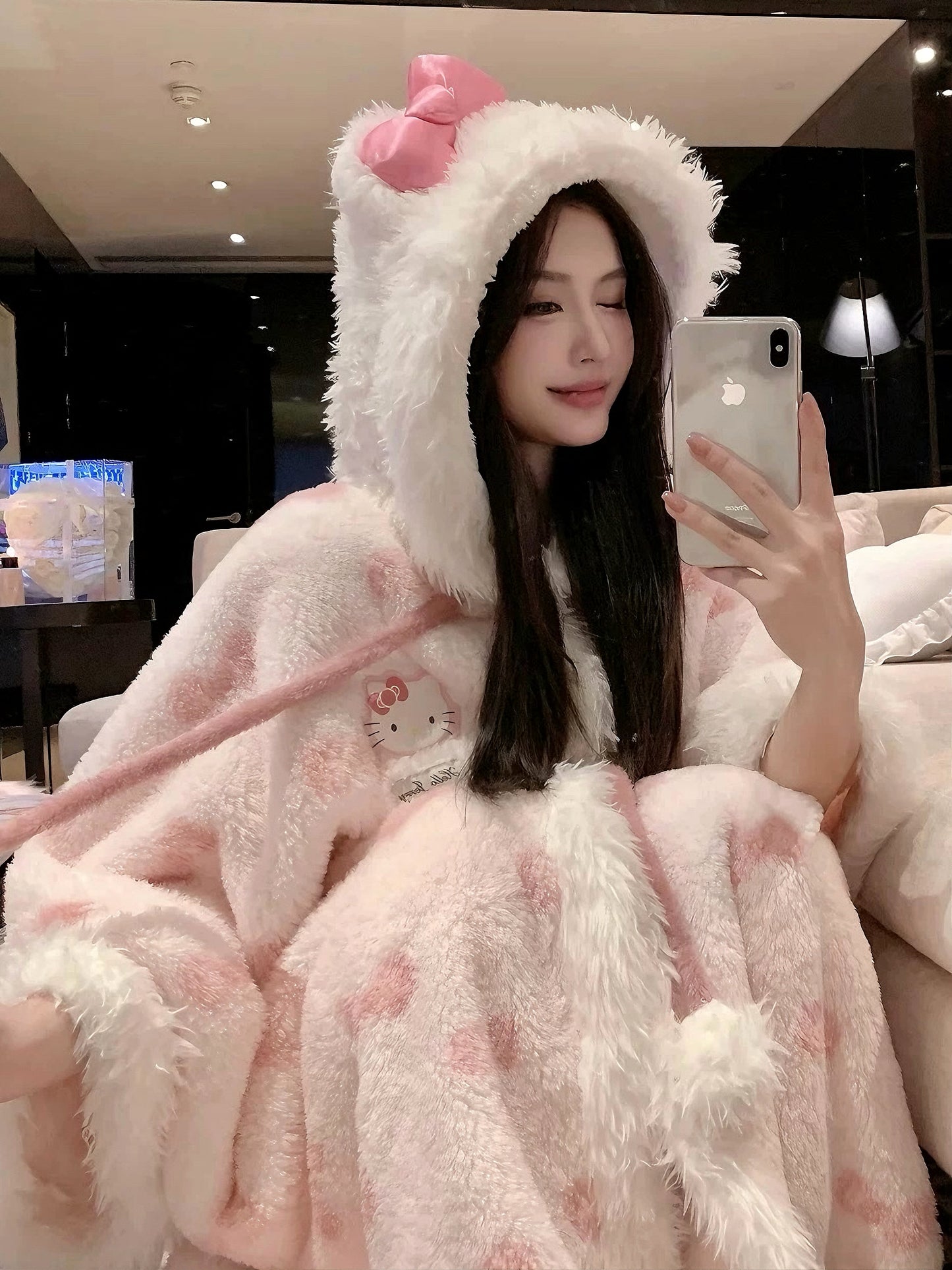 Hello Kitty Plush Cozy Fleece Blanket Hoodie