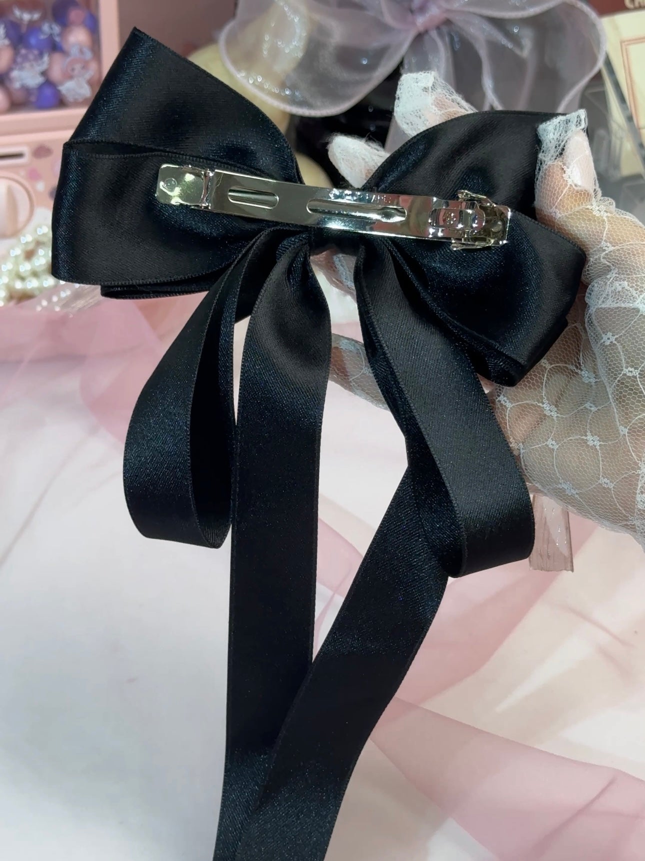 Black Multi-layered Satin Ribbon Bow Hair Clip