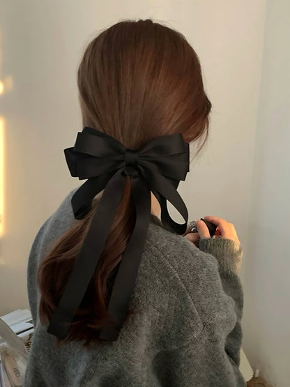 Black Multi-layered Satin Ribbon Bow Hair Clip