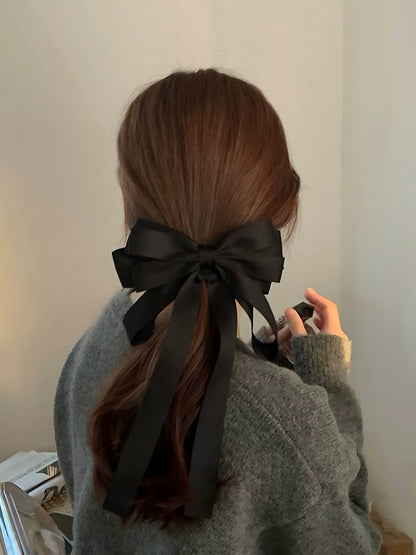 Black Multi-layered Satin Ribbon Bow Hair Clip