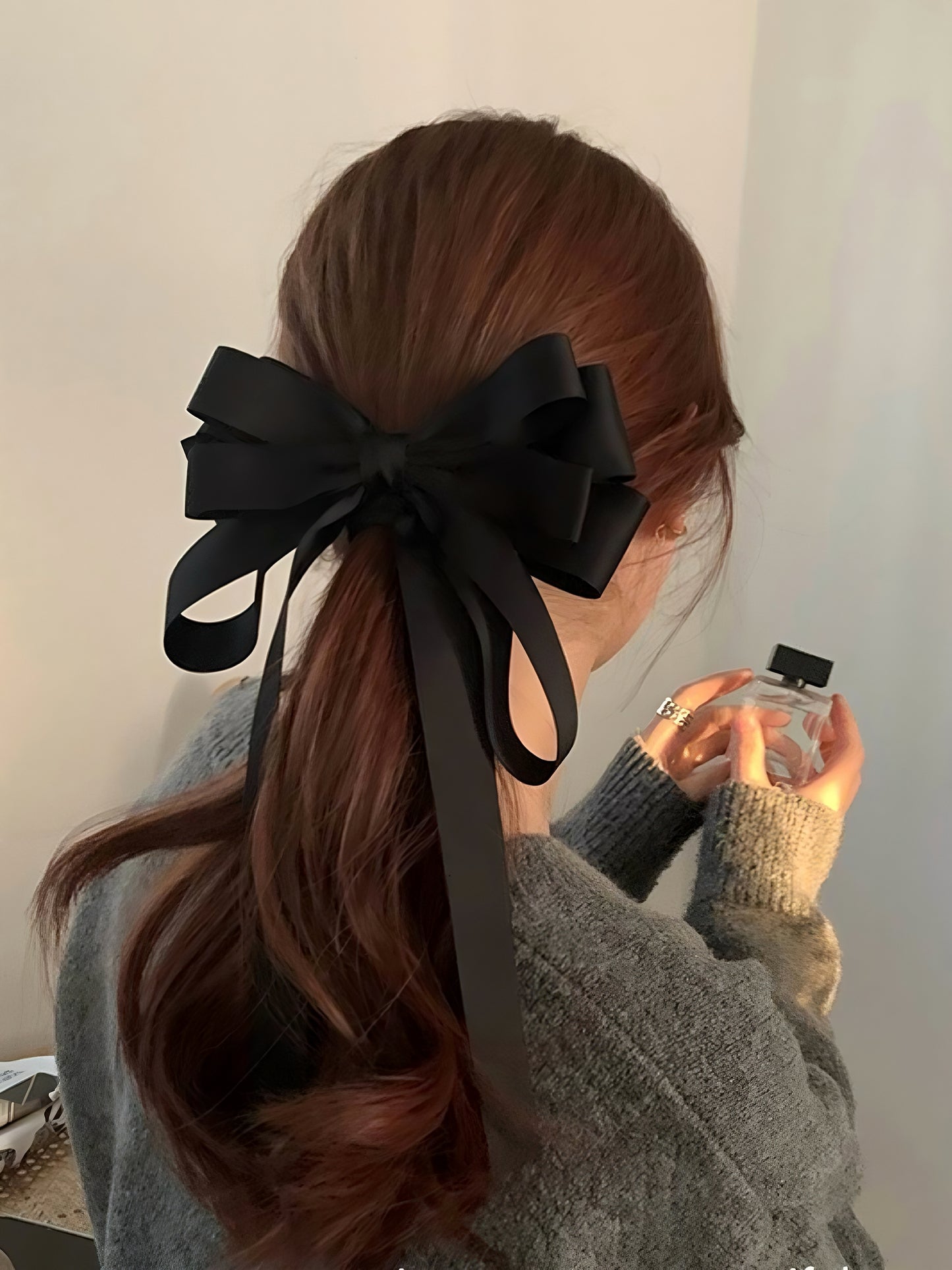 Black Multi-layered Satin Ribbon Bow Hair Clip