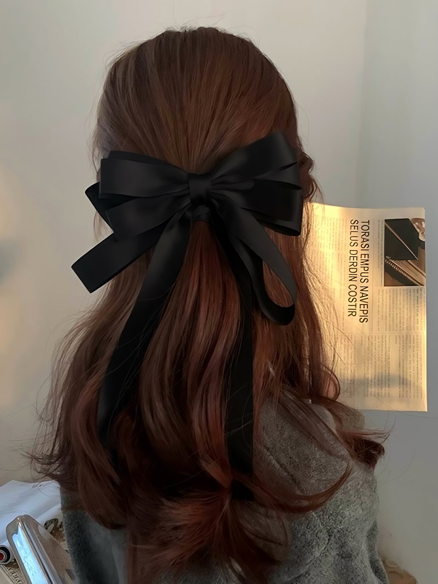 Black Multi-layered Satin Ribbon Bow Hair Clip