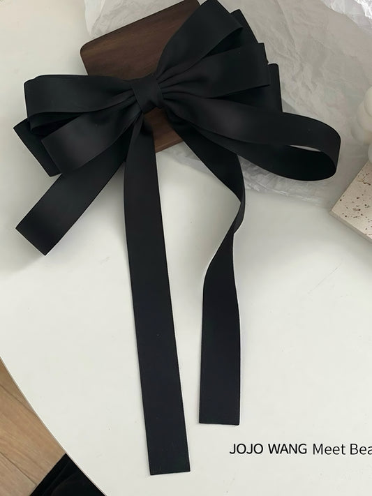 Black Multi-layered Satin Ribbon Bow Hair Clip