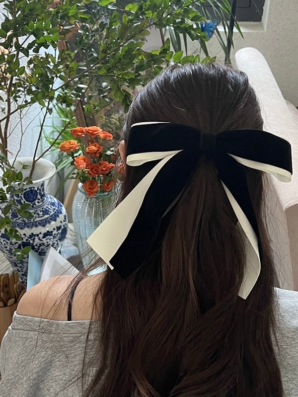 Black and White Double Layered Bow Hair Clip