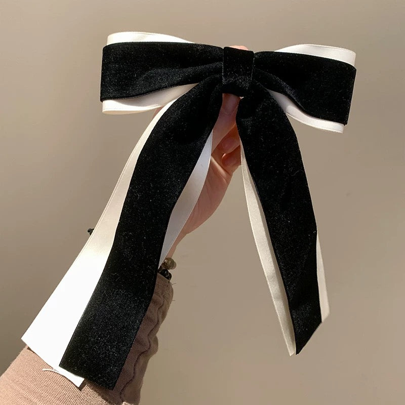 Black and White Double Layered Bow Hair Clip