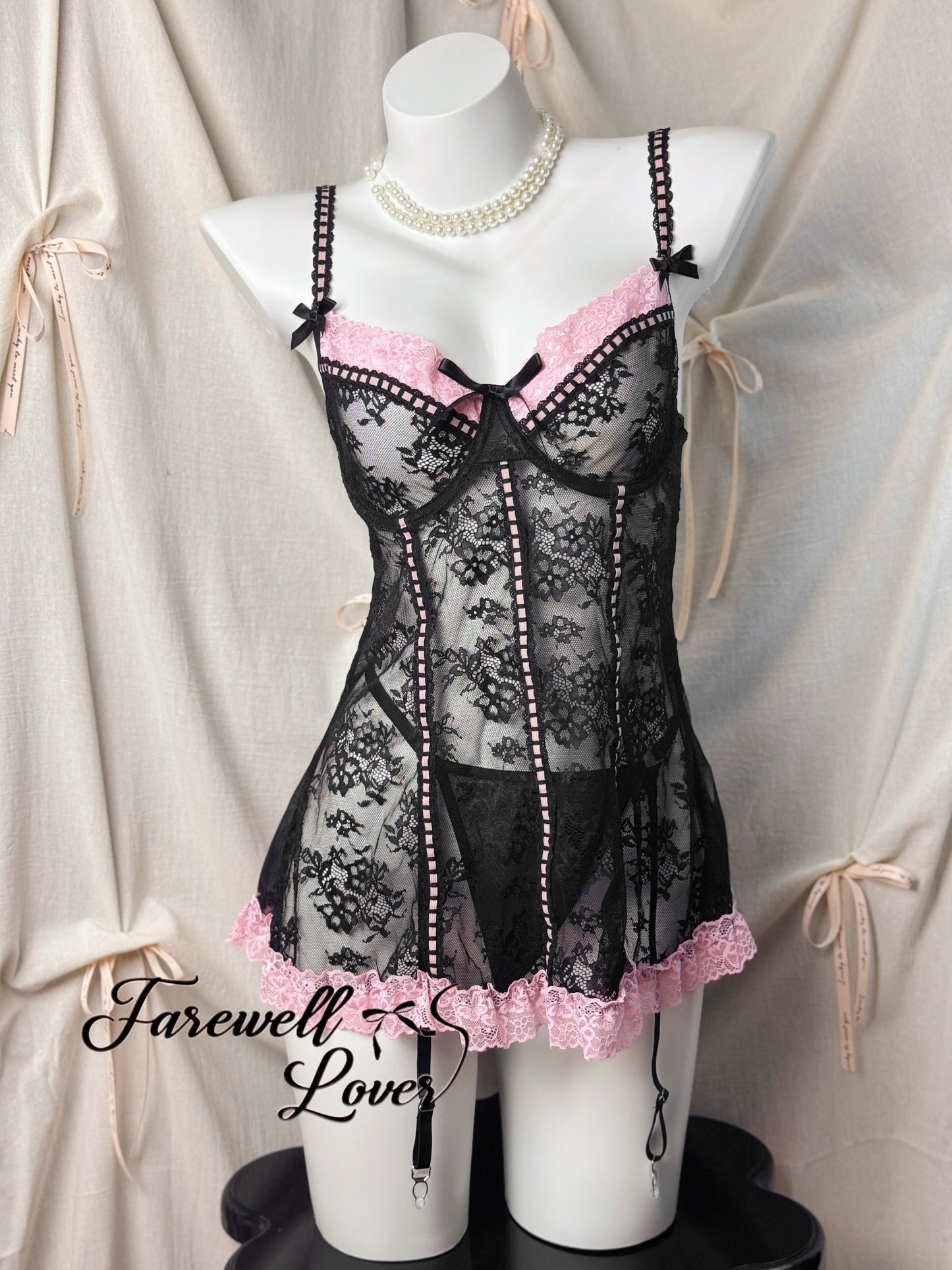 Coquette Love Lace Bow Underwired Slip Lingerie