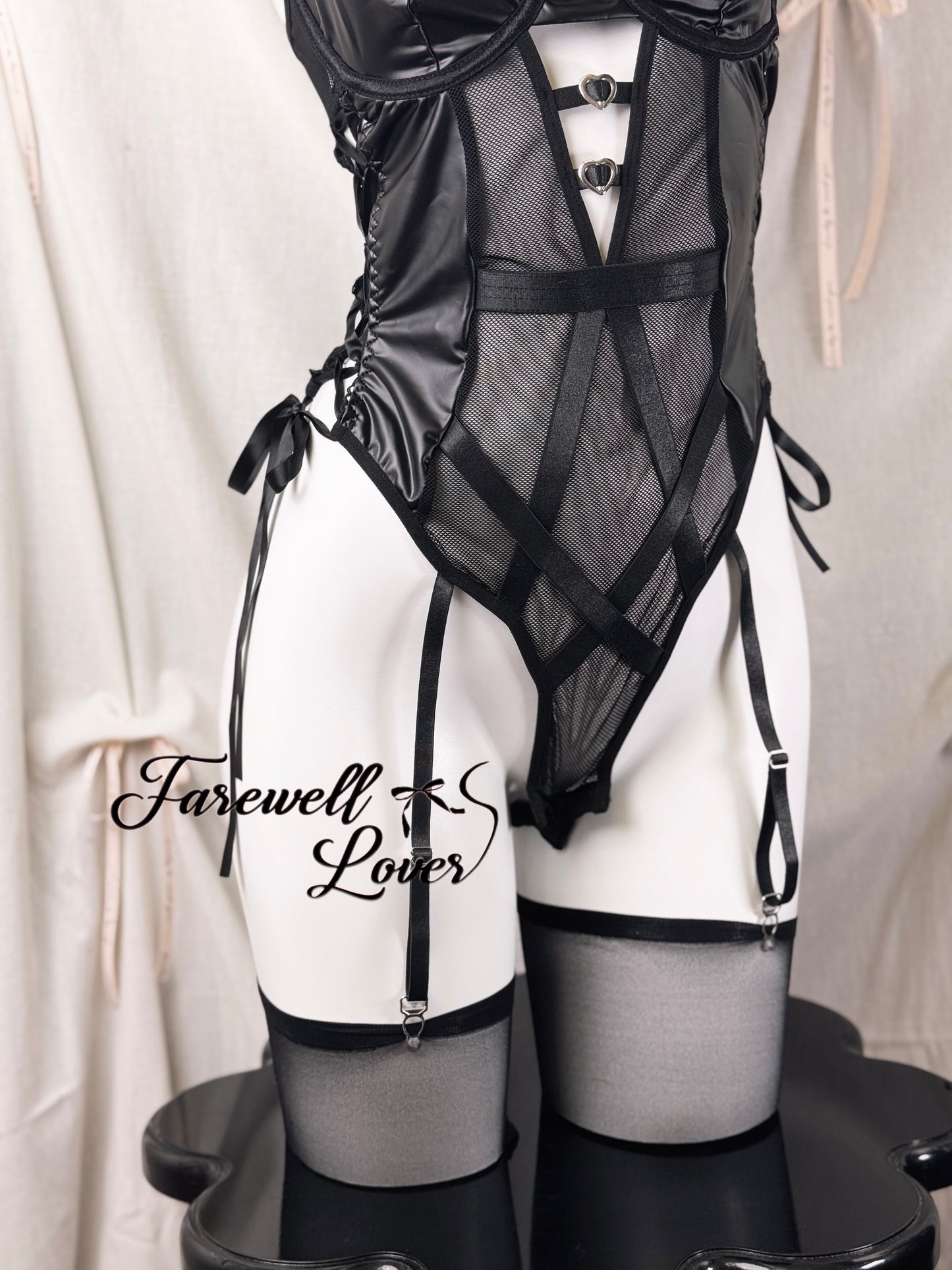 Rockstar Sweetheart Faux Leather Mesh Teddy Lingerie