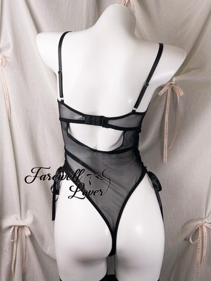 Rockstar Sweetheart Faux Leather Mesh Teddy Lingerie