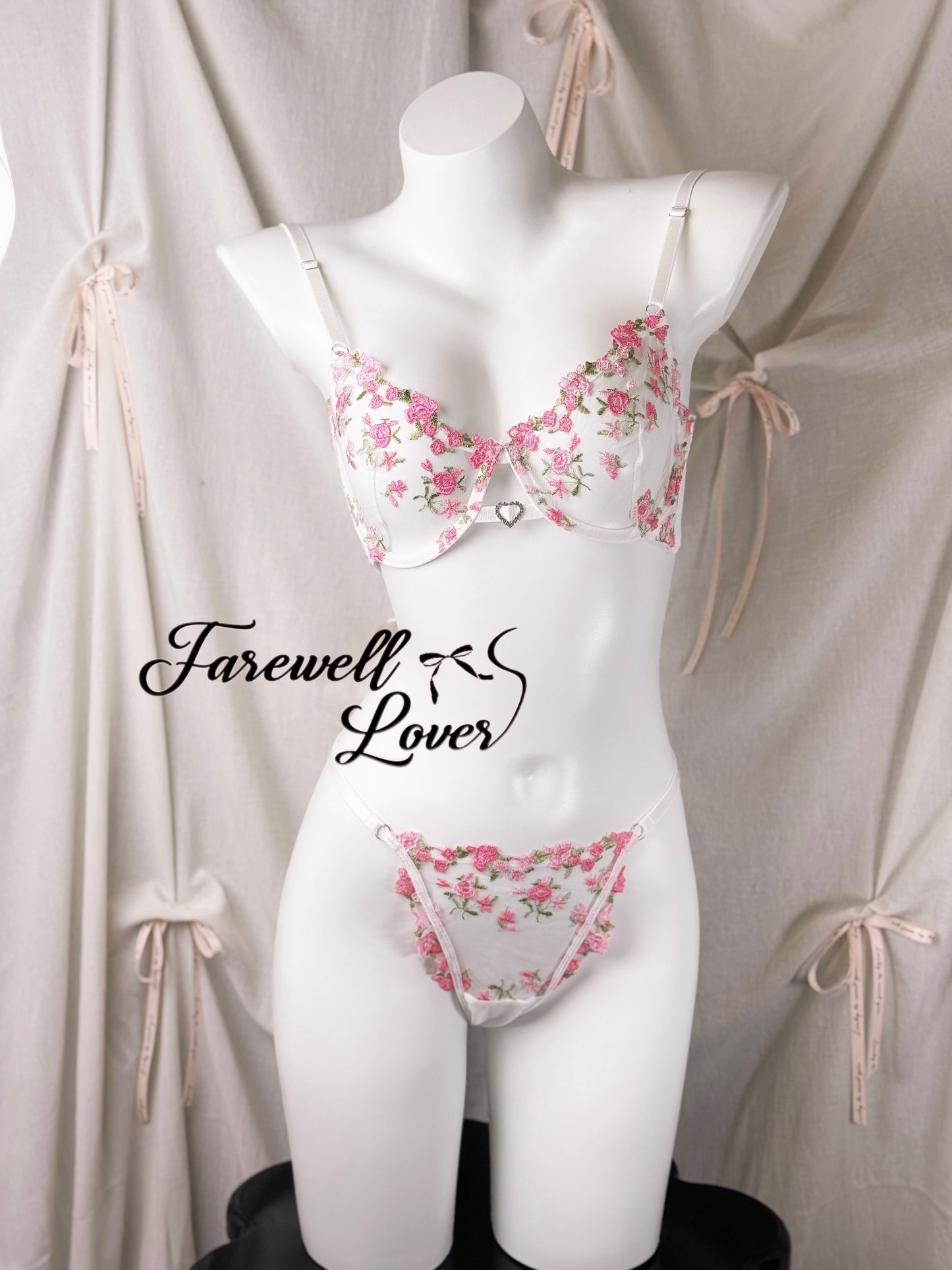 Cherry Blossom Mesh See-through Lingerie Set