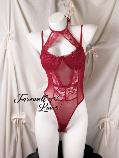 Diamond Heart Lace Halter Teddy Lingerie