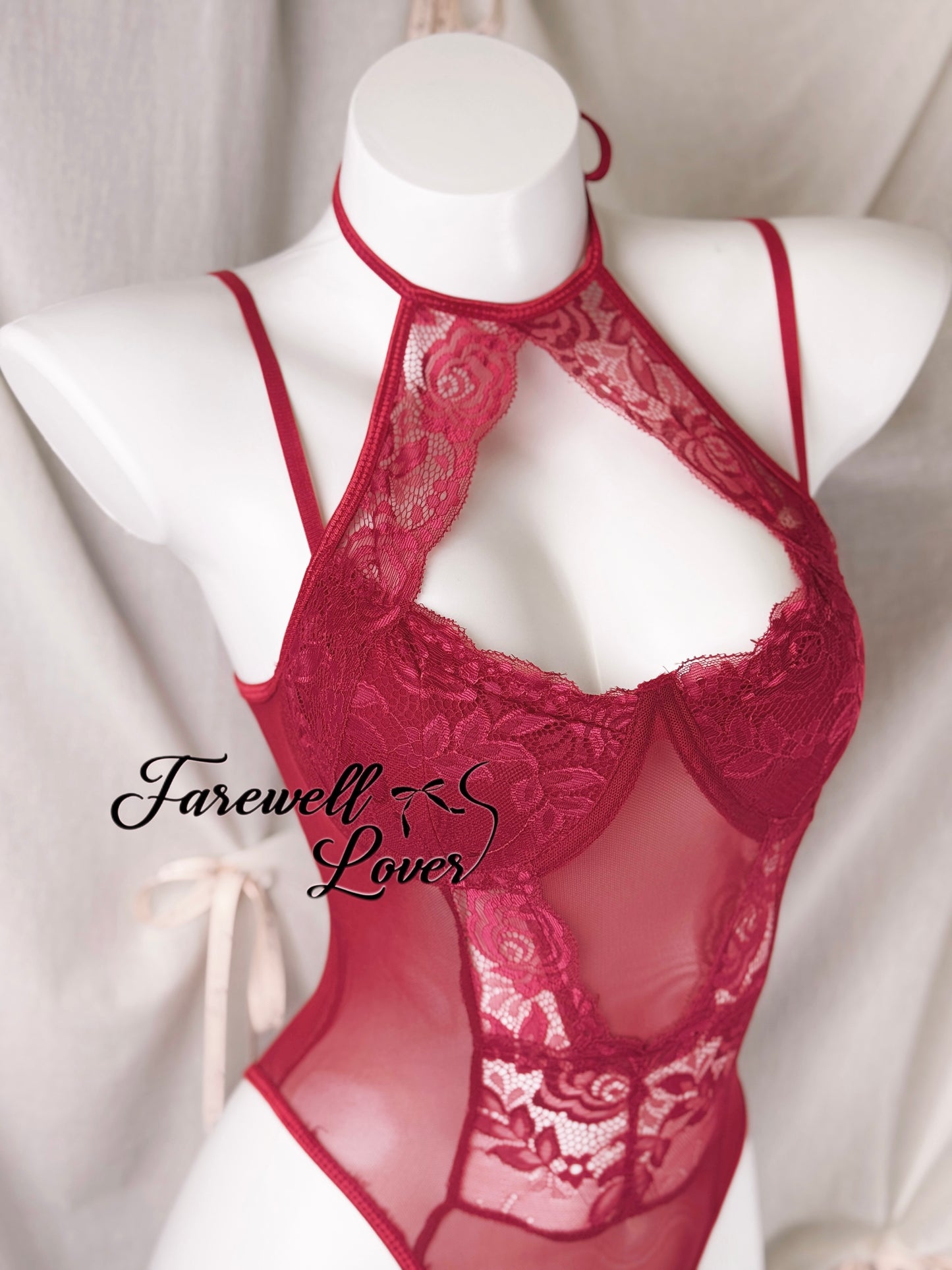 Diamond Heart Lace Halter Teddy Lingerie