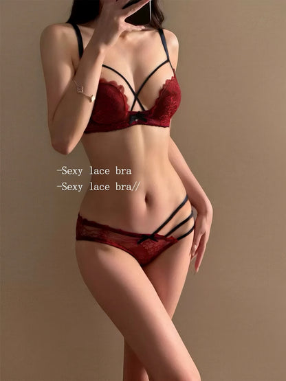 Red Wine Lace Bra Set