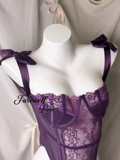 Violet Dreams Satin Lace Teddy Lingerie