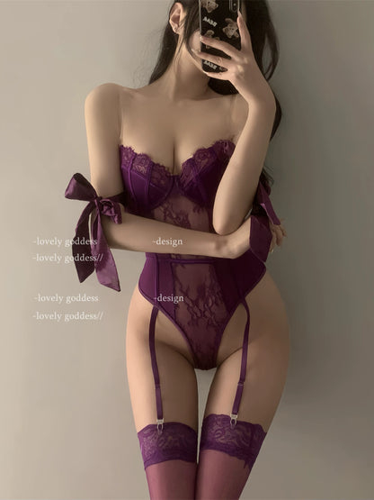 Violet Dreams Satin Lace Teddy Lingerie